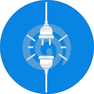 Socket plug icon in a blue circle. Concept of connection and technology.