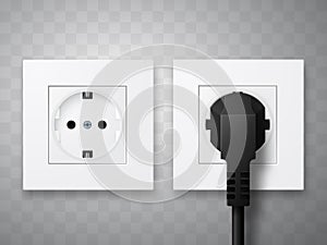 Socket and plug inserted in electrical outlet isolated.