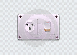 Socket and plug inserted in electrical outlet . Vector illustration