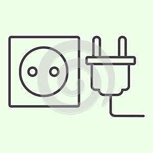 Socket with plug thin line icon. Unplugged cable from Jack socket outline style pictogram on white background. Real