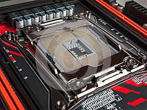 Socket of the processor module, upgrade of the central processing unit, CPU, close-up, selective