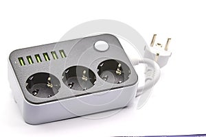 Socket with USB Port on white background for charging phones and electronic devices