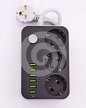 Socket with USB Port on white background for charging phones and electronic devices