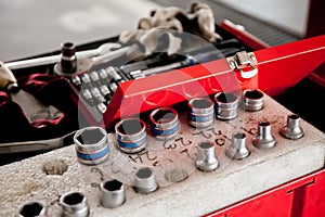 Socket wrench set in car garage