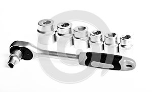 Socket wrench set isolated on white background. Socket spanner. Kit socket tools. Auto repair shops and construction