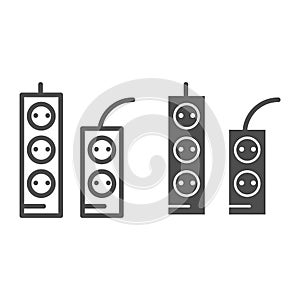 Sockets and tees line and glyph icon. Socket extension vector illustration isolated on white. Electricity connector