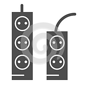 Sockets and tees solid icon. Socket extension vector illustration isolated on white. Electricity connector glyph style
