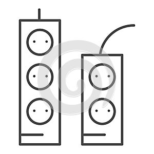 Sockets and tees thin line icon. Socket extension vector illustration isolated on white. Electricity connector outline