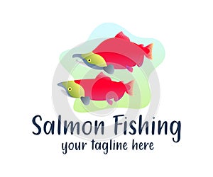 Sockeye salmon fish underwater in river, illustration and logo design. Animal, nature and fishing, vector photo