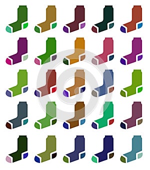 Socks in different colors. Vector.