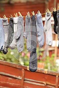 Socks drying outdoors