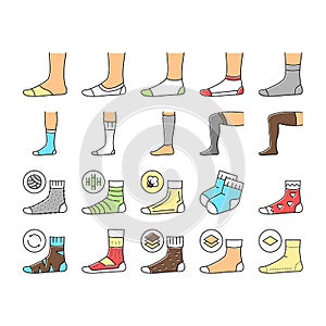 Socks Fabric Accessory Collection Icons Set Vector .