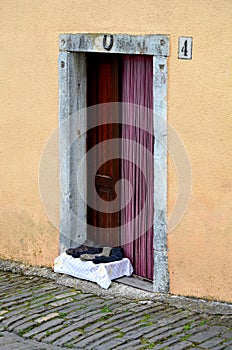 Socks front of a door