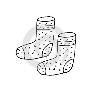 Socks knitted warm sketch icon hand drawn doodle, scandinavian. clothes, cozy home, warmth, single element for design, minimalism