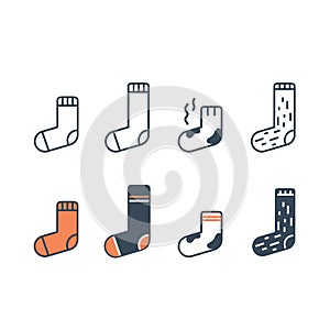 Socks line icons set. Different type of length, color and material.