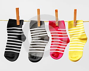 Socks with pegs on the cord.