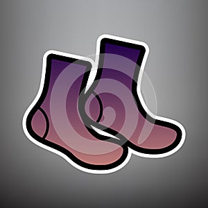Socks sign. Vector. Violet gradient icon with black and white li