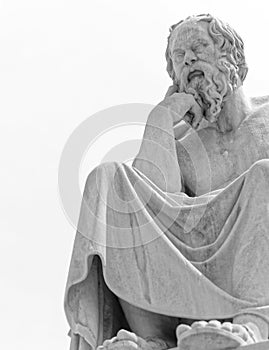 Socrates, the ancient Greek philosopher in deep thoughts, space for text.