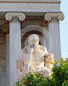 Socrates, the Greek philosopher in front of the national academy of Athens, Greece.