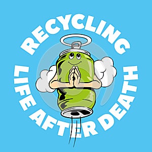Soda or beer aluminium can recycling concept. Waste recycling ecology poster. Comic style vector illustration.