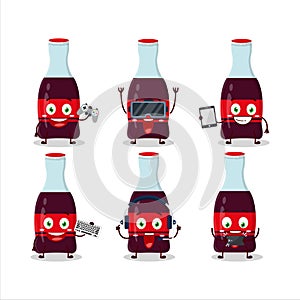 Soda bottle cartoon character are playing games with various cute emoticons