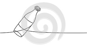 Soda bottle one line continuous drawing. Empty glass or plastic bottle continuous one line illustration. Vector linear