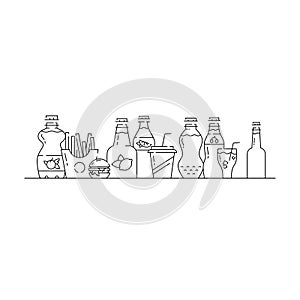 Soda bottles icon set in linear style.