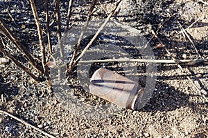 A soda can after a forest fire. Environmental degradation