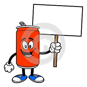 Soda Can Mascot with a Sign