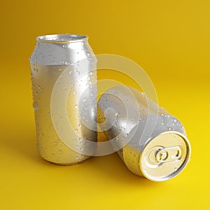 Soda cans on yellw background