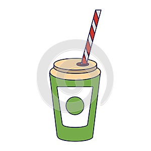 Soda cup with straw cartoon blue lines