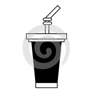 Soda cup with straw cartoon isolated in black and white