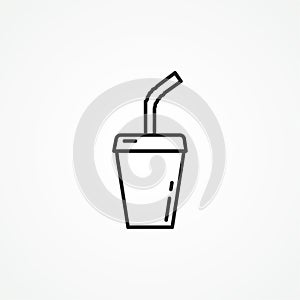 soda in disposable cup with straw line icon