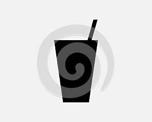 Soda Drink Cup Icon Soft Drinks Beverage Juice Milk Straw Black White Icon Vector