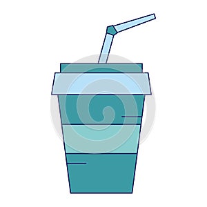 Soda drink cup with straw blue lines