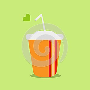 Soda drink cup vector illustration with straw and love icon