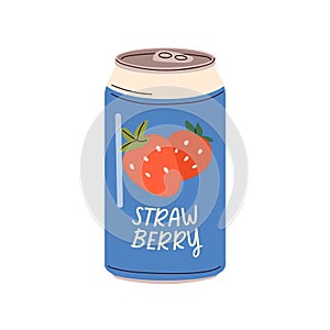 Soda drink, strawberry lemonade in tin. Fizzy carbonated berry flavored beverage, cold summer cocktail in aluminum can