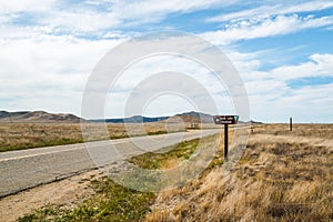 Soda Lake Overlook sign on the roadside. Carrizo Plain National Monument, CA