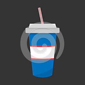 Soda pop in paper cup vector icon