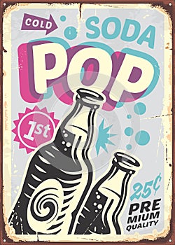 Soda poster design in retro style with two bottles on the bottom of image.