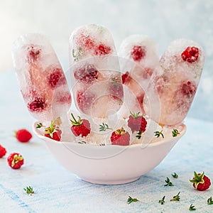 Soda, Raspberry and Thyme Ice Pops