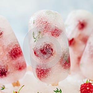 Soda, Raspberry and Thyme Ice Pops