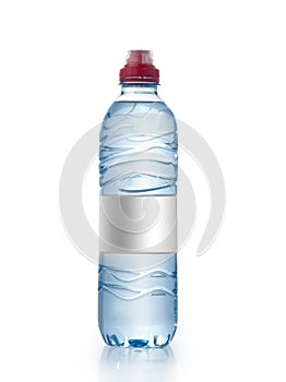 Soda water bottle with blank label. Isolated on white