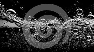 Soda water bubbles splashing underwater against black background