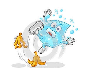 Soda water slipped on banana. cartoon mascot vector