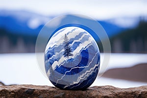 sodalite stone with a natural landscape in the background