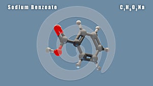 Sodium Benzoate of C7H5O2Na 3D Conformer animated render. Food additive E211