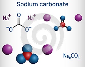 Sodium carbonate, Na2CO3, natrium carbonate, washing soda, soda ash molecule. It is disodium salt of carbonic acid, is organic photo