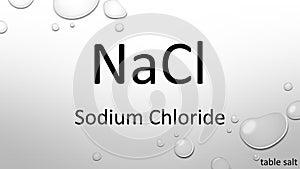 Sodium chloride chemical formula on waterdrop background