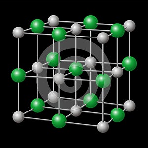 Sodium chloride, NaCl crystal structure over black